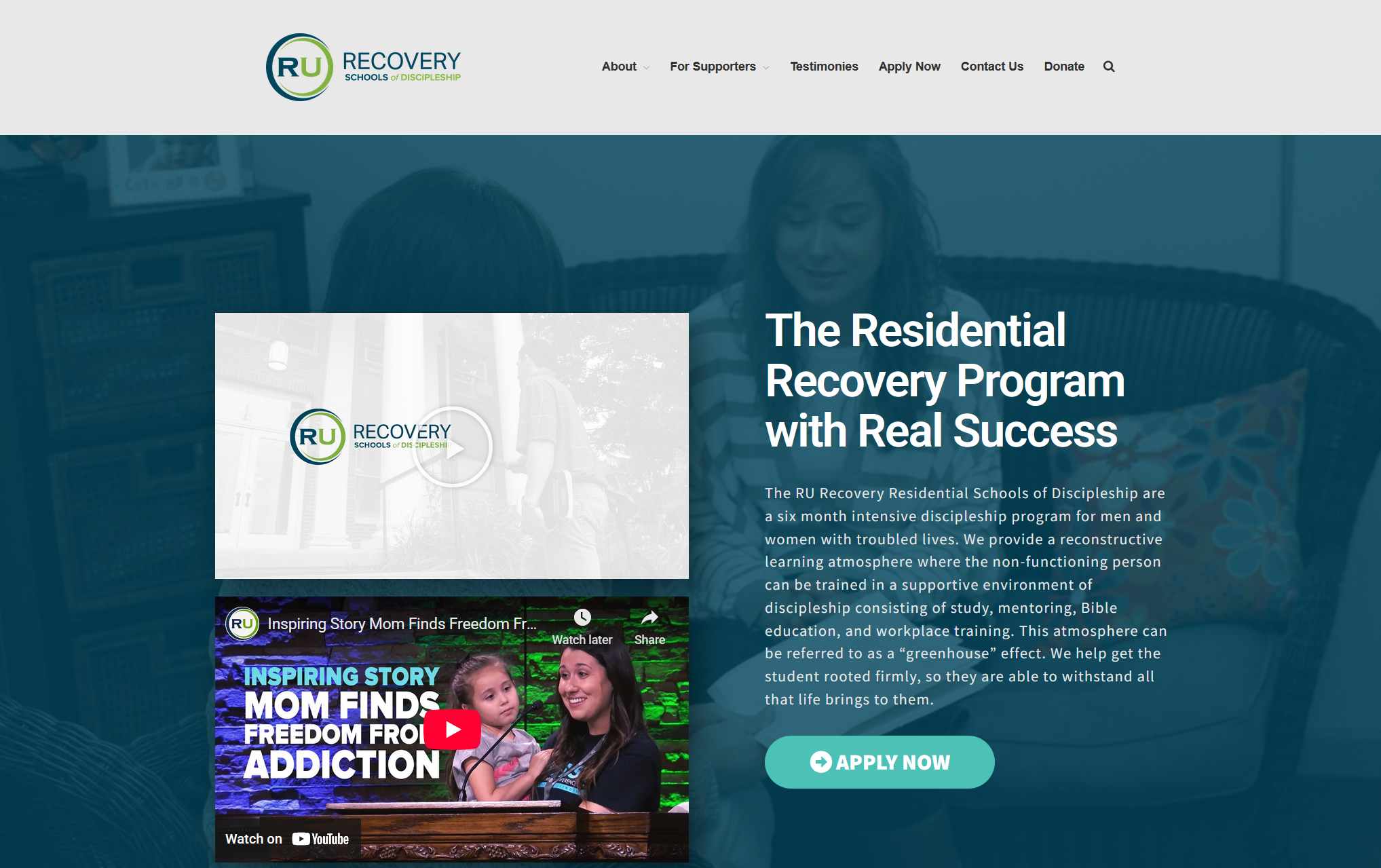 Screenshot of the RU Recovery Ministries Schools of Discipleship homepage